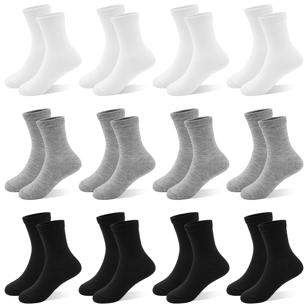 12 Pairs Boys Crew Socks, Unisex Kids School Socks Ages 1-14
