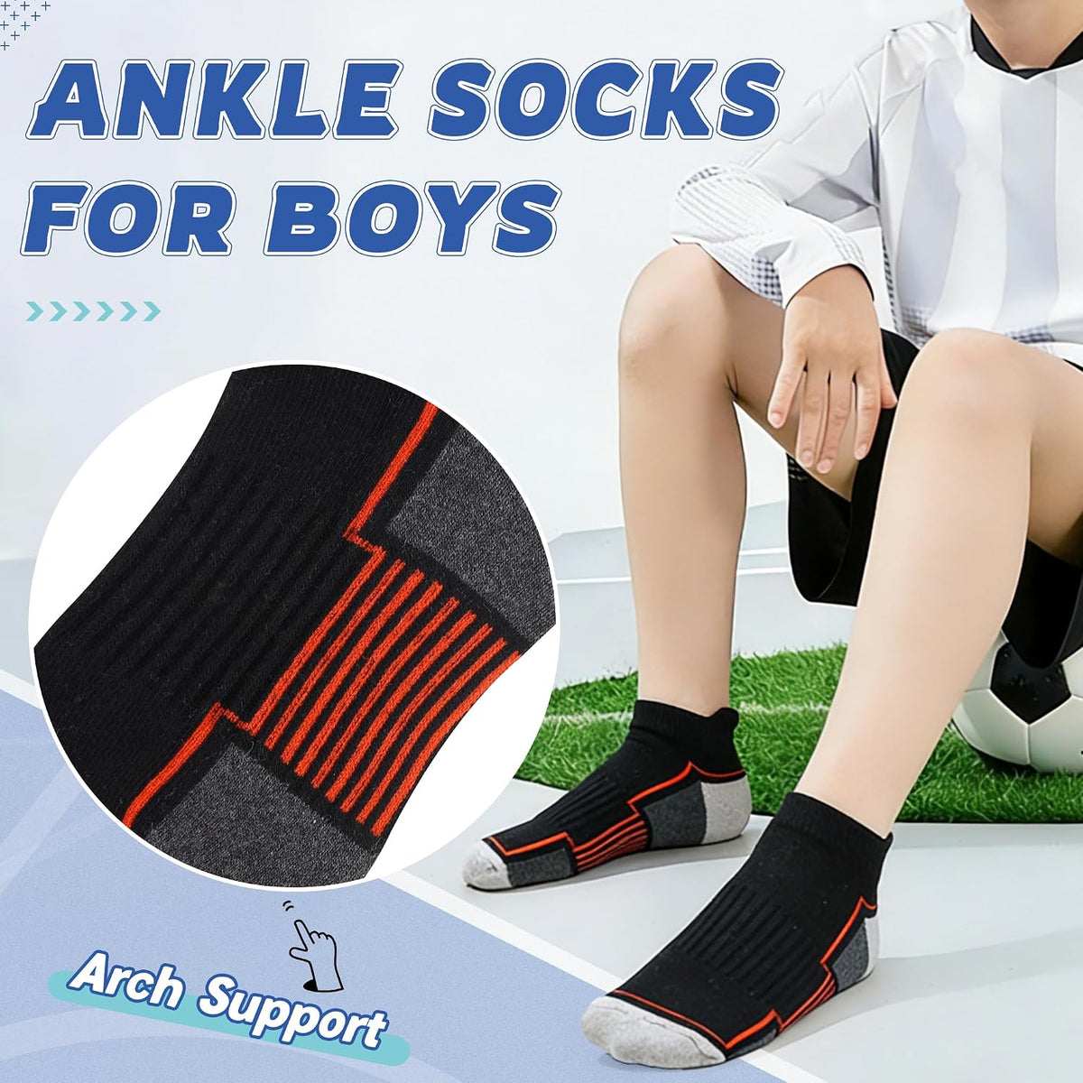 SeeyAN Kids Socks Boys Ankle Athletic Half Cushioned Low Cut Sport Cotton Breathable Socks 6 Pairs