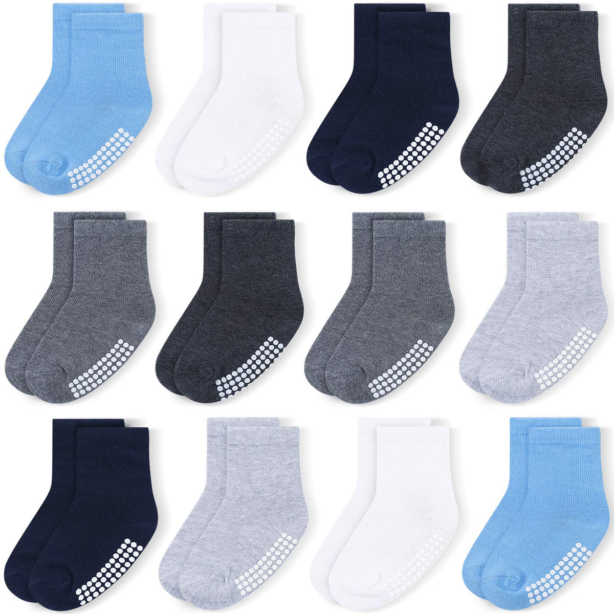 Baby Toddlers Crew Socks with Non-Slip Grip 12 Pack Cotton Stretch Socks