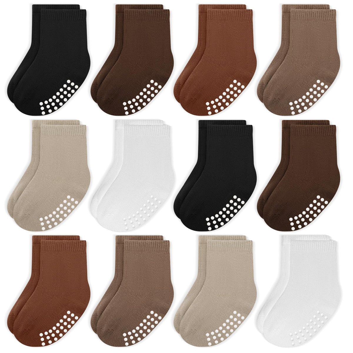 Baby Toddlers Crew Socks with Non-Slip Grip 12 Pack Cotton Stretch Socks