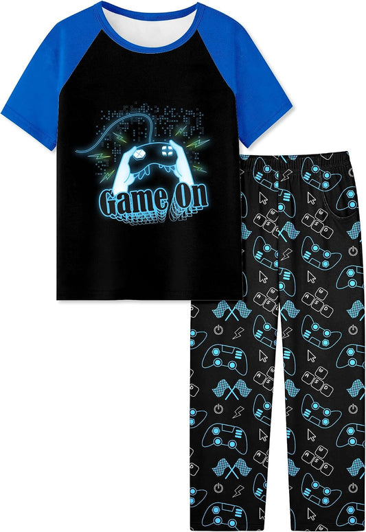 Fiodrimy Boys Pajamas Little Big Boys Short Sleeves and Pants Pajamas 2-Piece Pjs Set Kids Sleepwear Size 8-14