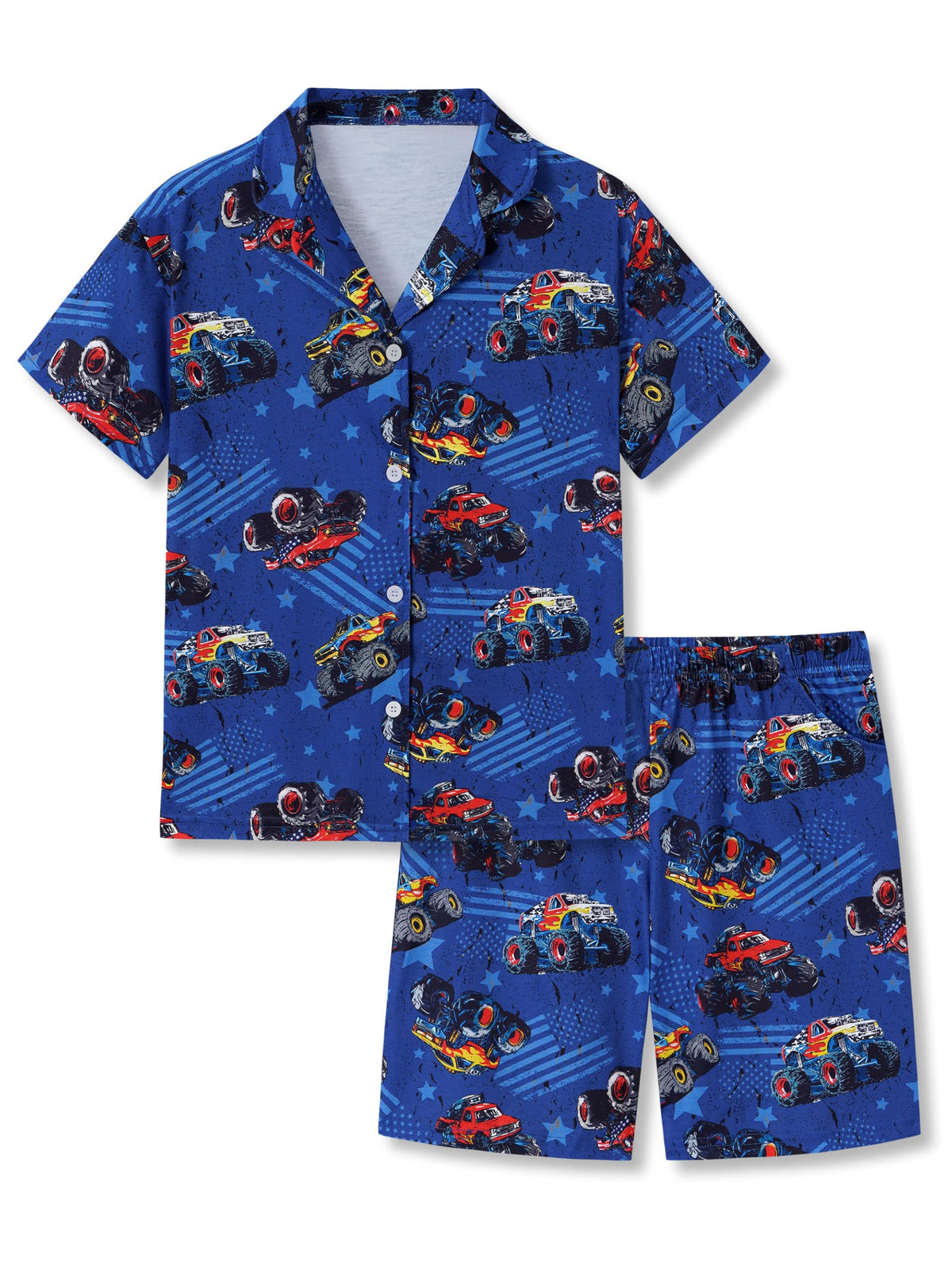 Beezizac Boys Pajamas Fun Prints Button-Down Short Sleeve Set Sizes 6-18
