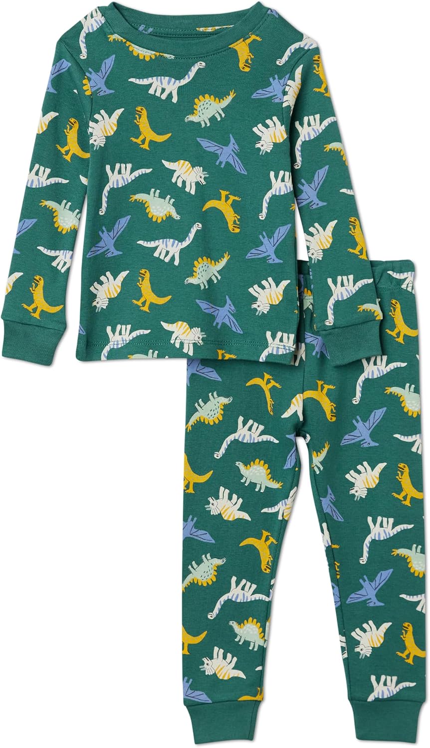 Amazon Essentials Boys' Snug-Fit Cotton Pajama Set, Long-Sleeve T-Shirt and Pants