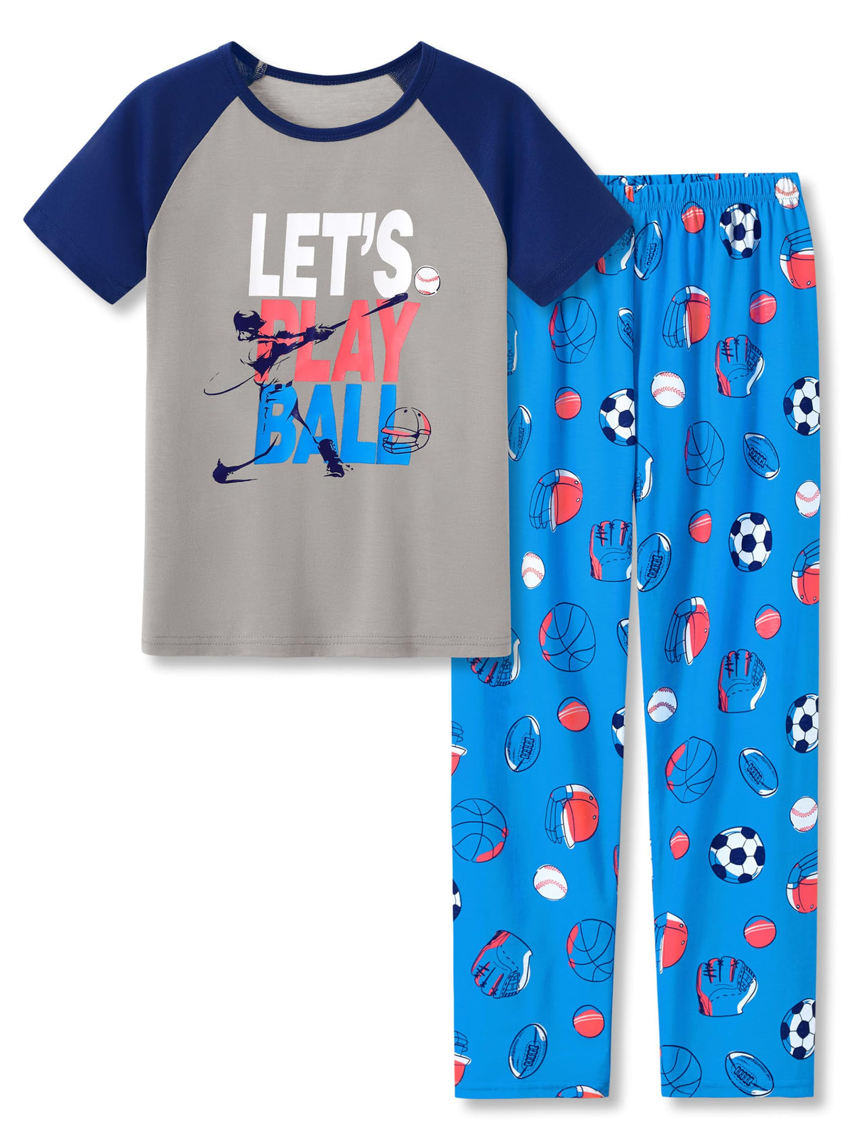 Beezizac Boys Pajamas, Teal & Navy Face Short Sleeve & Pants PJs, Size 6-18