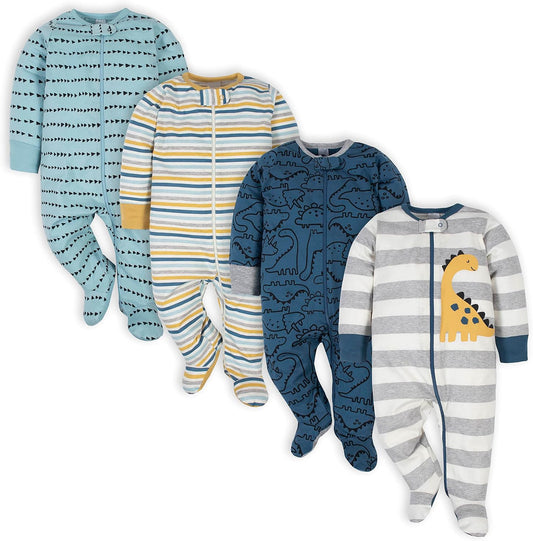 Gerber Baby Boys 4 Pack 'N Play Footie And Toddler Sleepers, Dinosaur Blue, 3-6 Months US