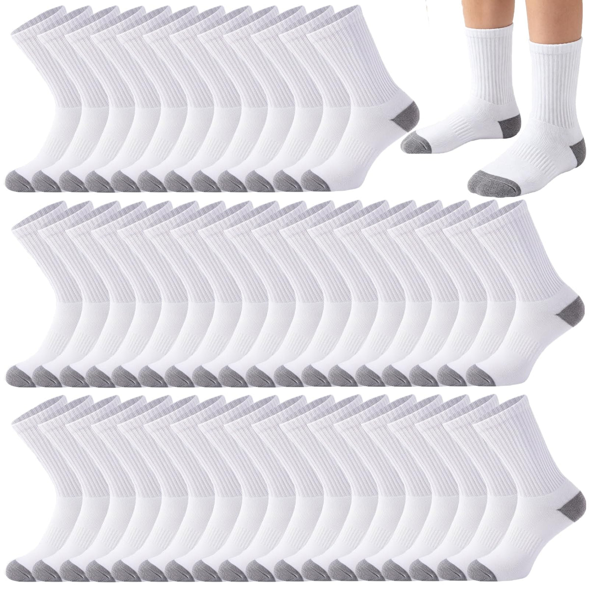 20 Pairs Crew Athletic Socks for Kids Breathable Cushion Crew Socks for Kids Sport Running Traveling