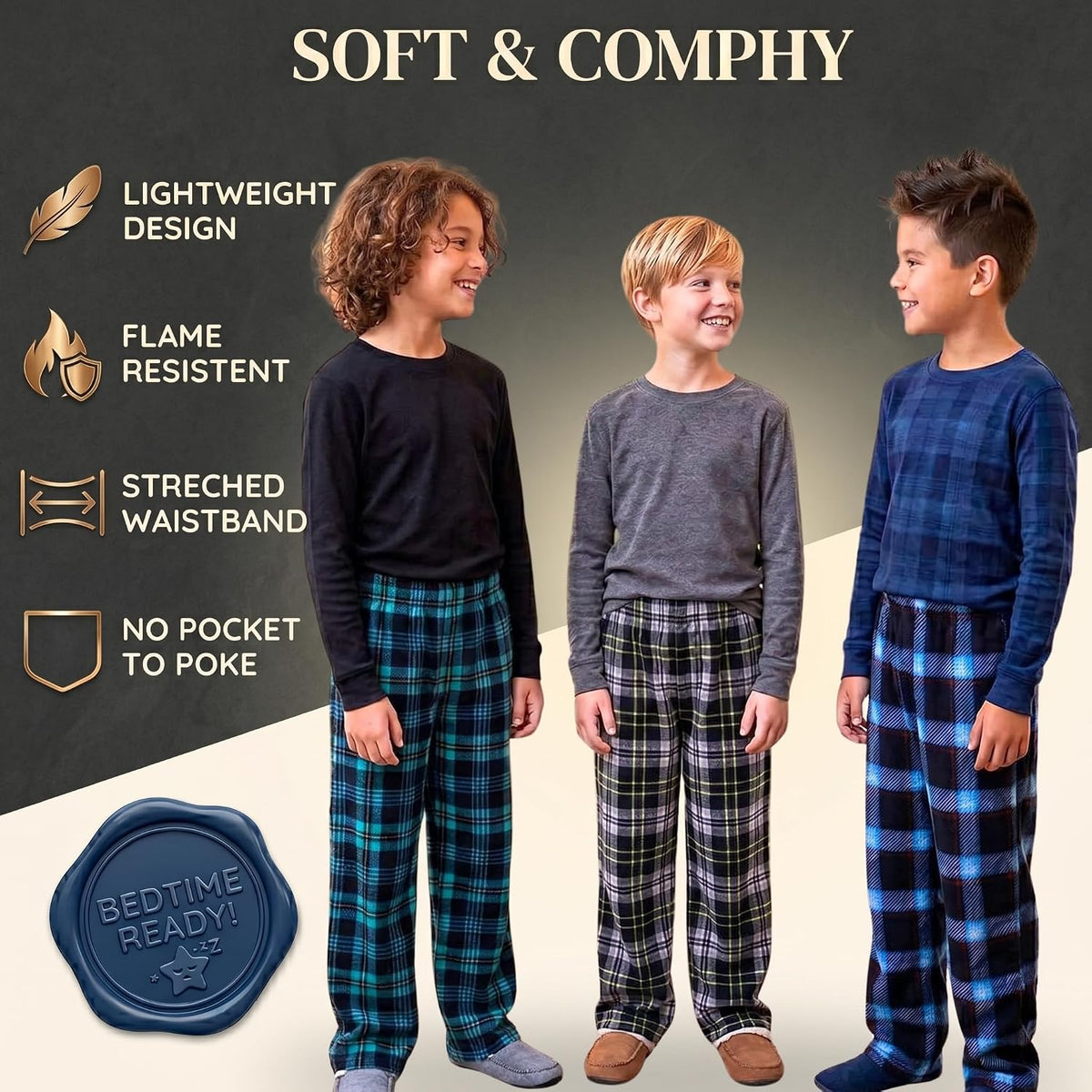Mad Dog Concepts Boys Pajama Pants - Soft Micro Fleece PJ Bottoms for Kids Printed Plaid Design Boy's Sleepwear Size 6–20 3PK