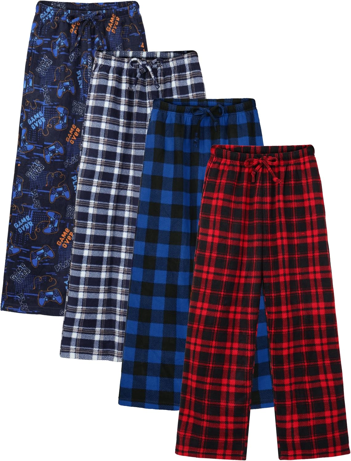 Motarto 4 Pack Boys Soft Pants Micro Fleece Kids Christmas Plaid Pants Elastic Waistband with Pockets Drawstring