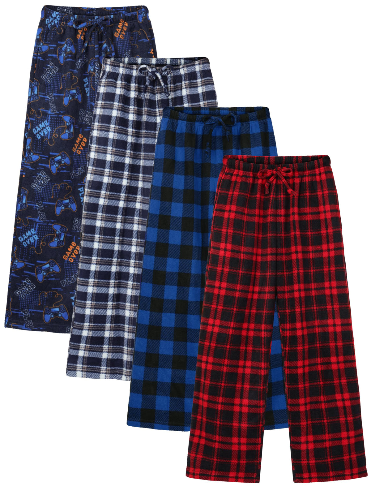 Motarto 4 Pack Boys Soft Pants Micro Fleece Kids Christmas Plaid Pants Elastic Waistband with Pockets Drawstring