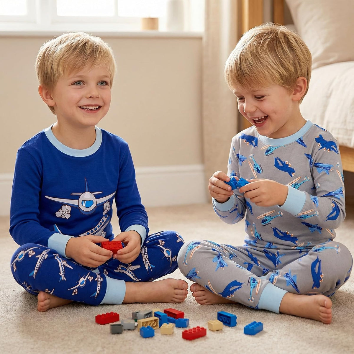 DAUGHTER QUEEN Boys Pajamas 4 Pieces Long Set 100% Cotton Sleepwear Size 18 Months-12 Years