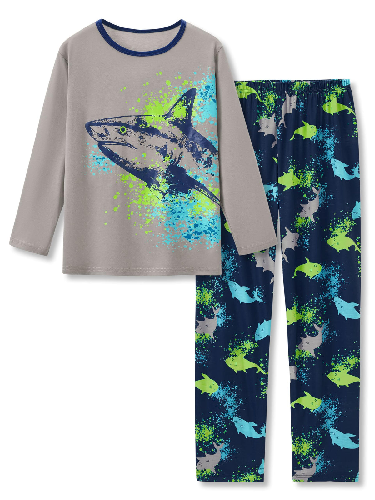 Tebbis Boys Comfy Trendy Print Long Sleeve & Pants Pajama Set Sizes 6-18