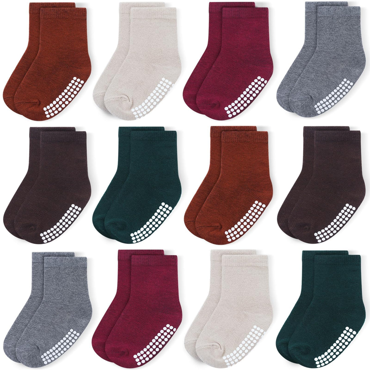 Baby Toddlers Crew Socks with Non-Slip Grip 12 Pack Cotton Stretch Socks