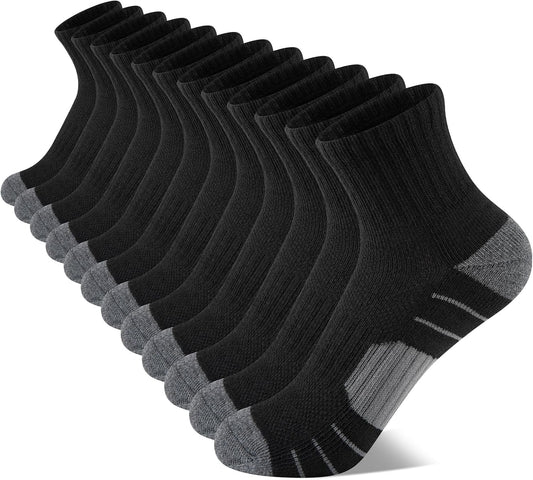Comfoex 12 Pairs Boys Socks kids Cushioned Sport Short Quarter Athletic Sock For Little Big Kids 6-8 8-10 years