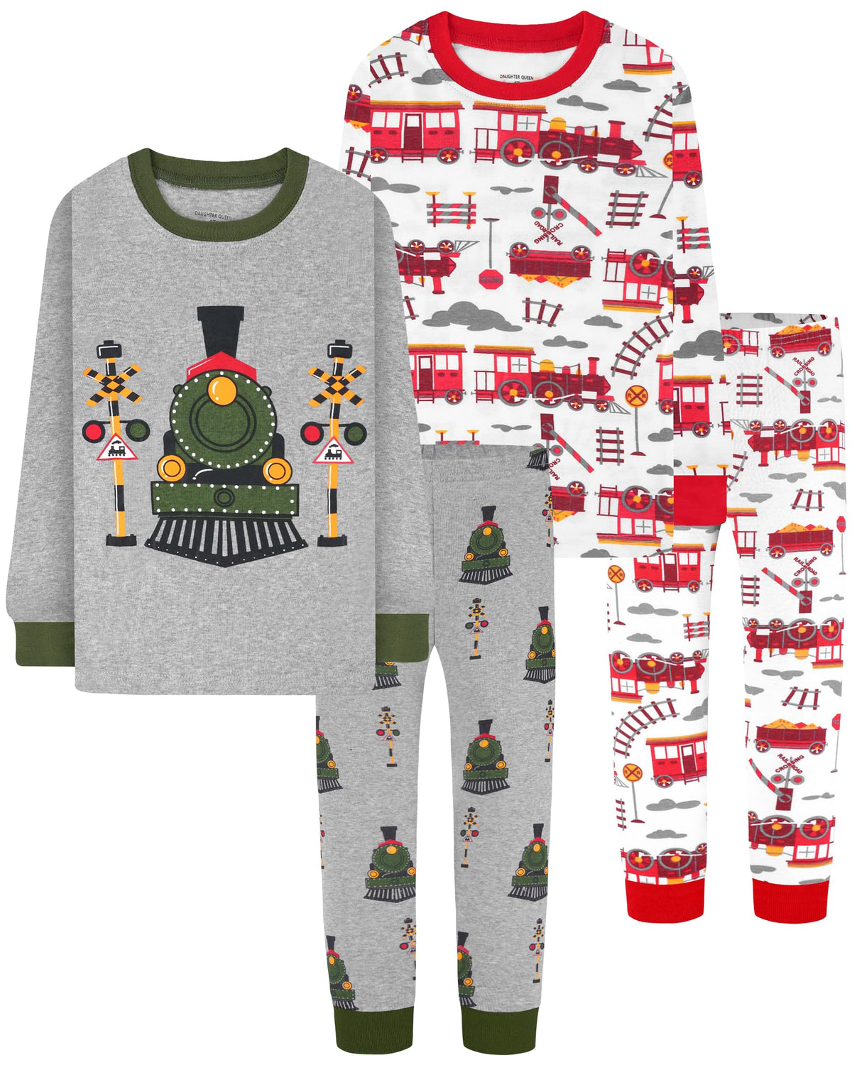 DAUGHTER QUEEN Boys Pajamas 4 Pieces Long Set 100% Cotton Sleepwear Size 18 Months-12 Years