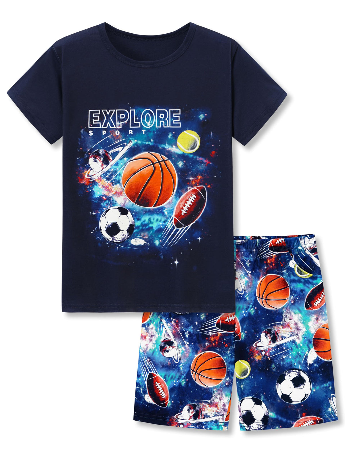 Topgal Boys 2-Piece Short Sleeve Tee & Shorts Pajamas Set Size 6-18