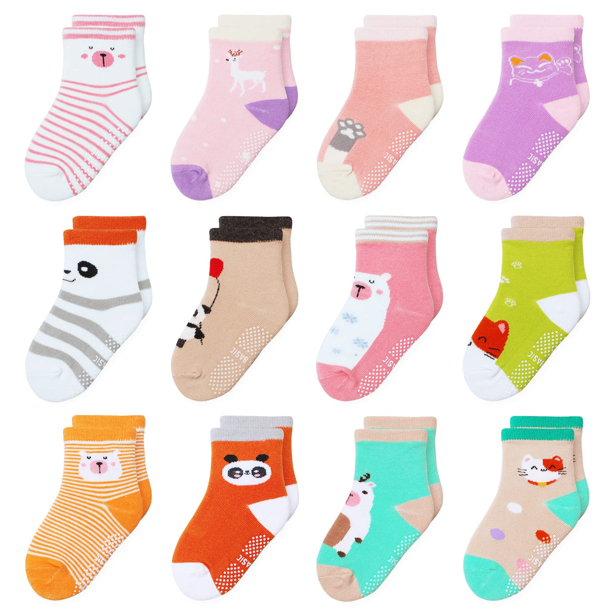 Toddler Non Slip Grip Crew Socks for 1-7 Years Baby Kids Boys Girls