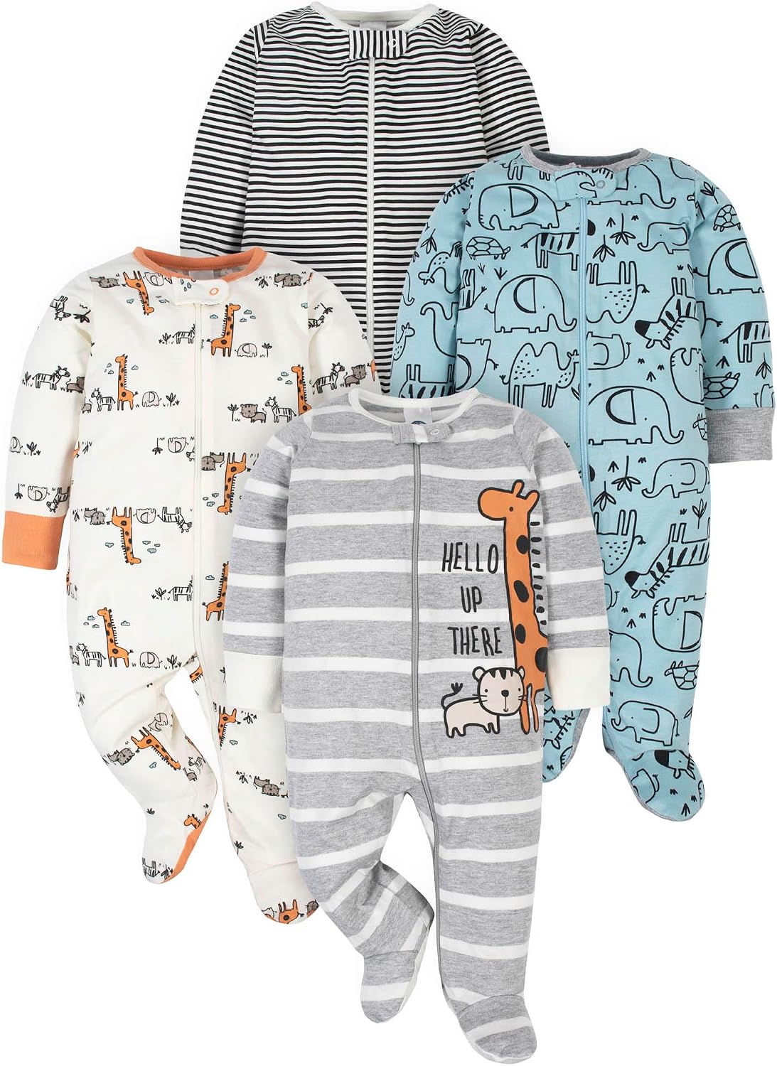 Gerber Baby Boys 4 Pack 'N Play Footie And Toddler Sleepers, Jungle Blue, Newborn US