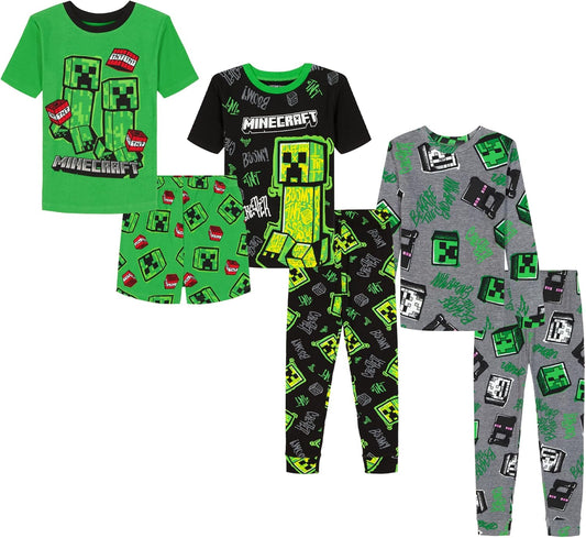 Minecraft Boys' 6-piece Snug-fit Cotton Pajama Set, Soft & Cute for Kids