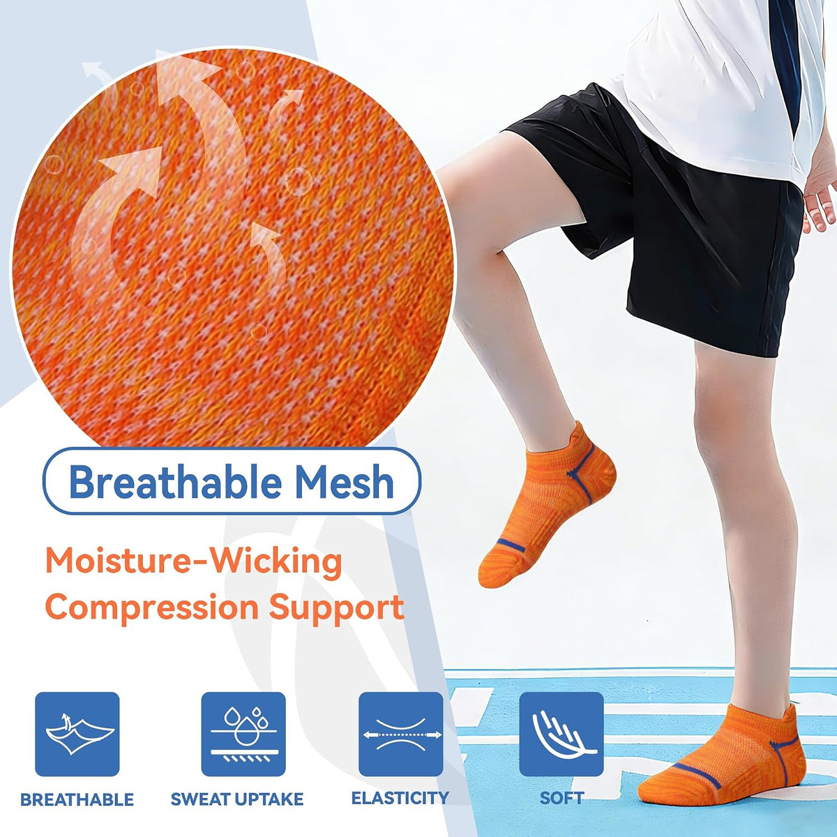 Eocom Kids Boys Ankle Socks Low Cut Athletic Cotton Sport Socks For Little Boys 6 Pairs