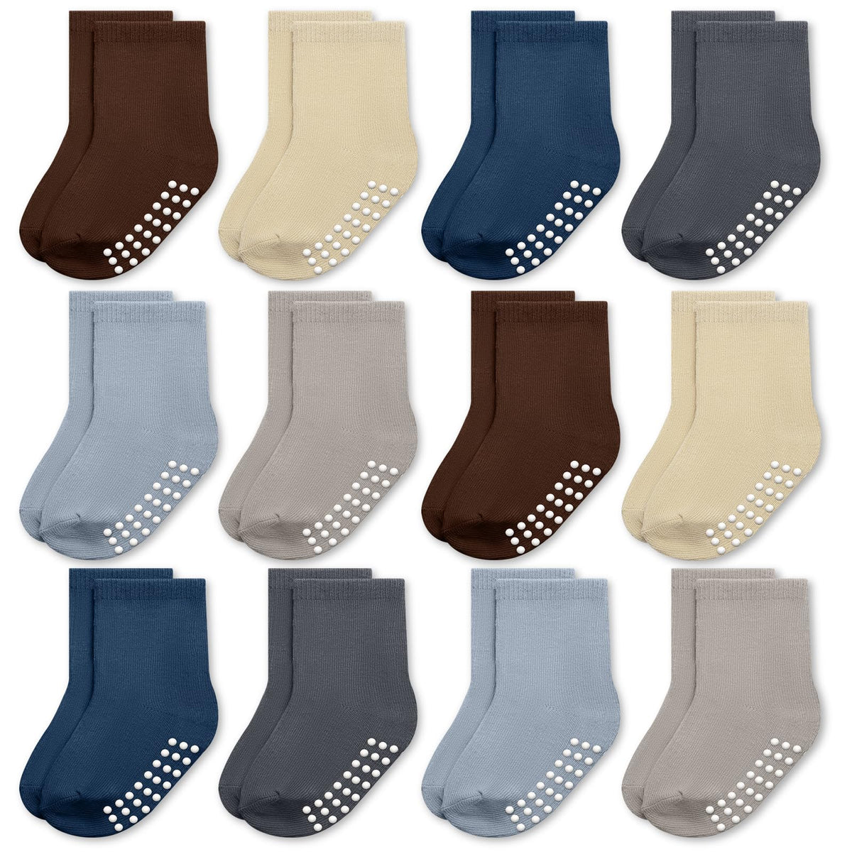 Baby Toddlers Crew Socks with Non-Slip Grip 12 Pack Cotton Stretch Socks