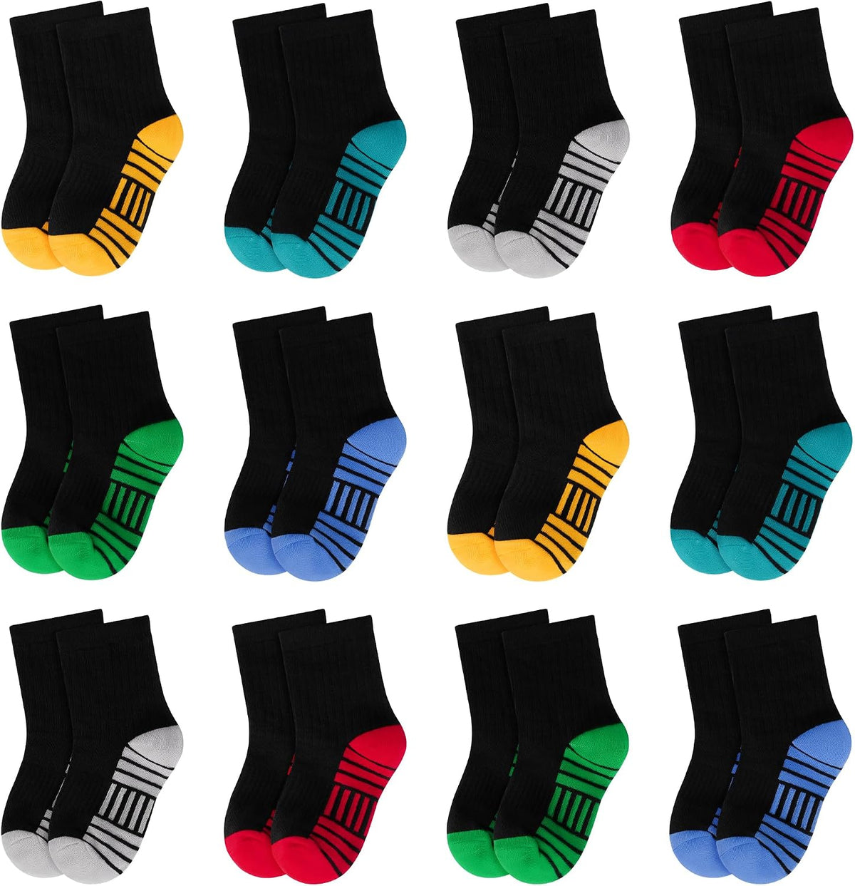 ZERULETS 12 Pairs Kids Socks Boys Crew Athletic Cotton Socks for 1-14 Years