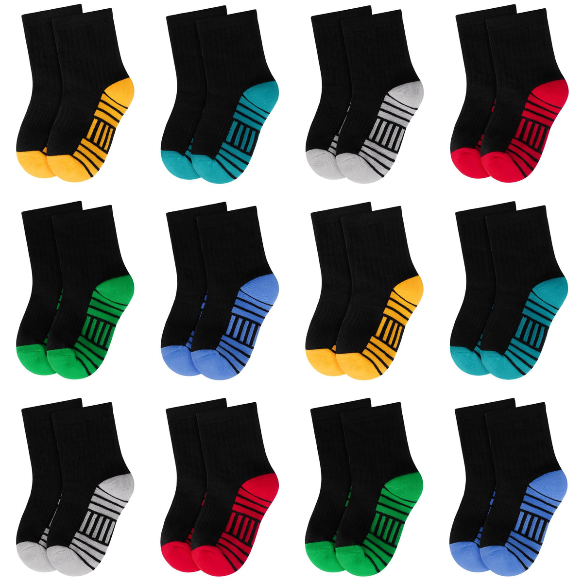 ZERULETS 12 Pairs Kids Socks Boys Crew Athletic Cotton Socks for 1-14 Years