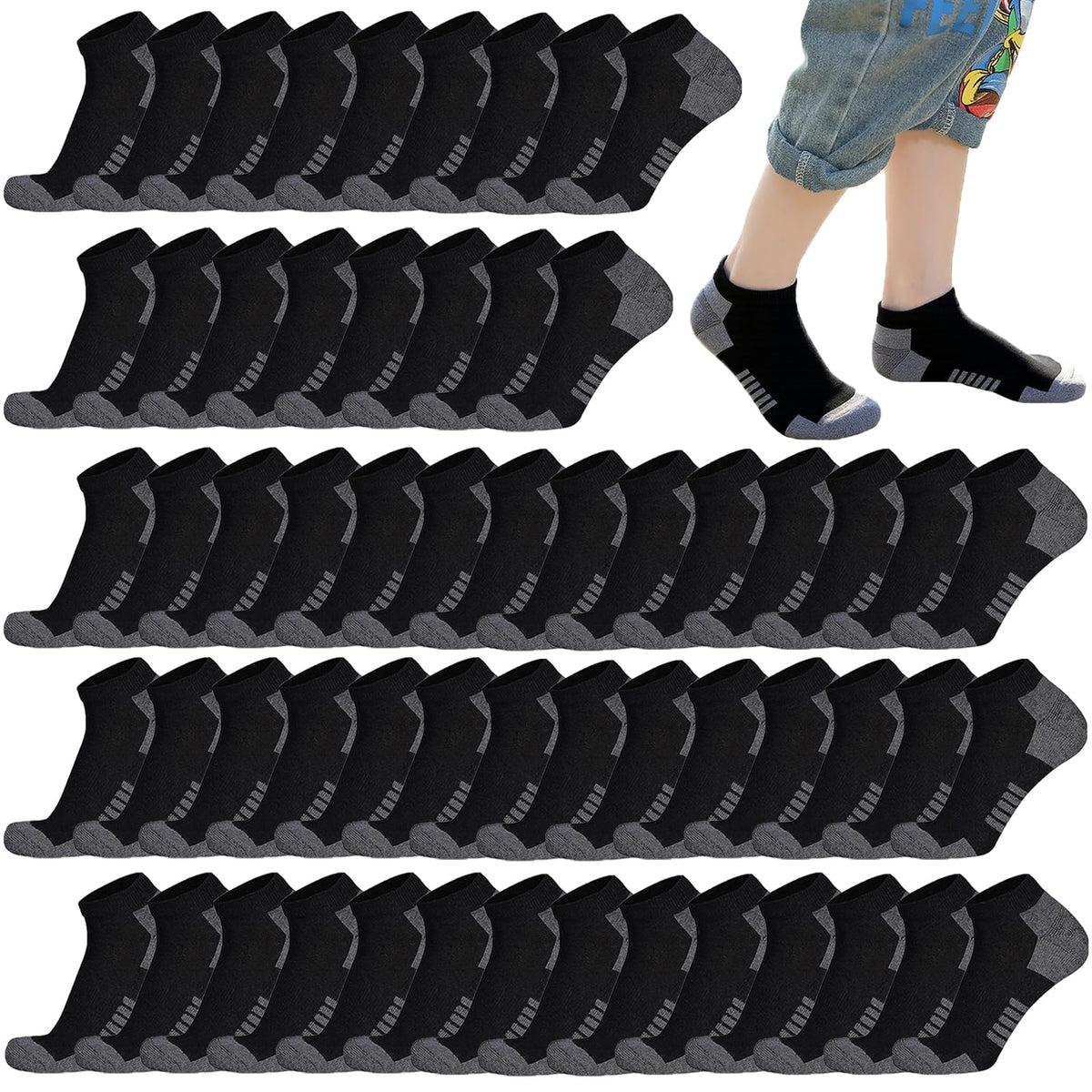 16-30 Pairs Boys Low Cut Ankle Socks Kids Crew Athletic Breathable Cushion Sole Socks for Running Hiking