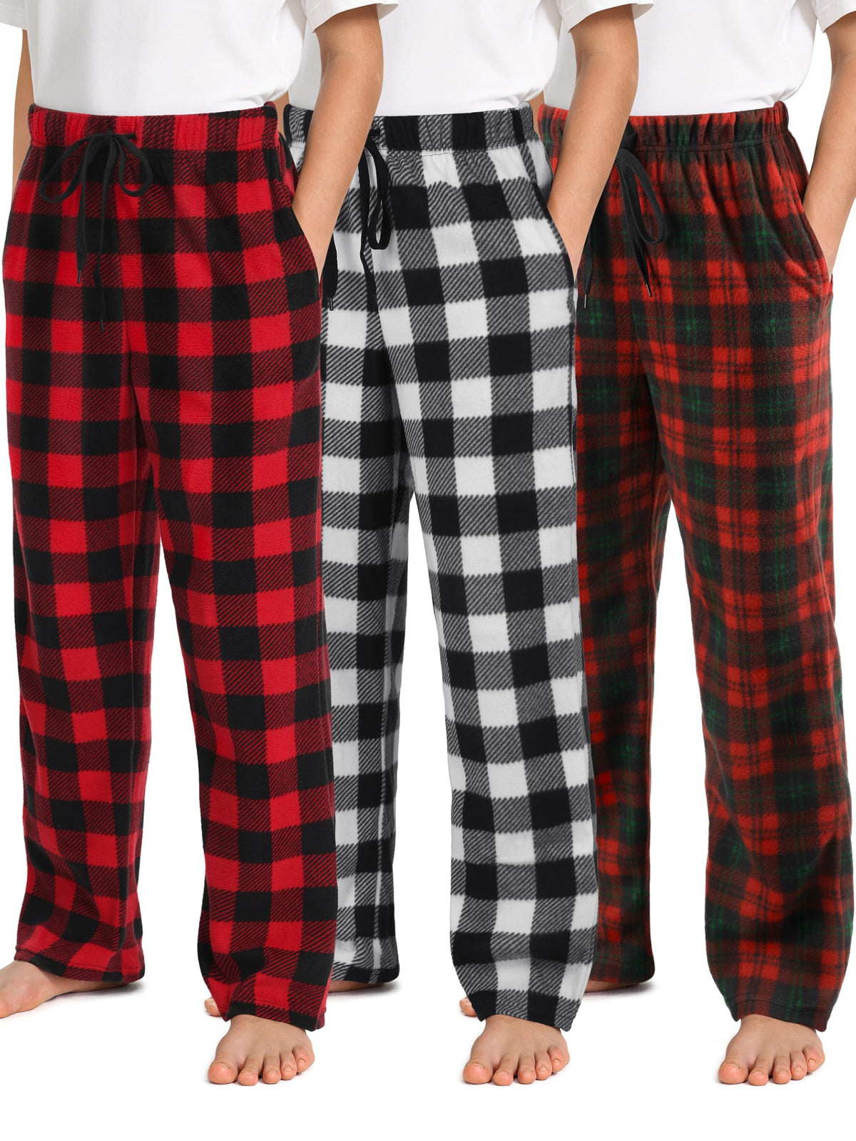 IHU 3 Pack Boys Pajama Pants Kids Micro Fleece Pj Bottoms Sleepwear Plaid Lounge Pant with Drawstring Pockets Boy Clothes