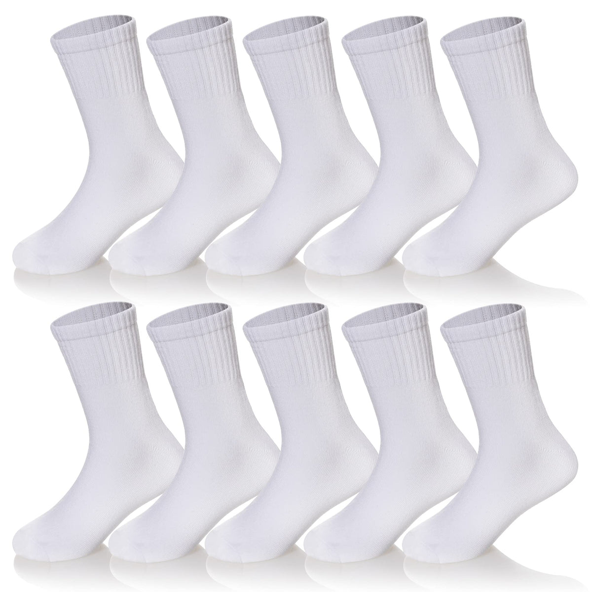 Kids Classics Crew Socks 10 Pairs Child Boy Girls Athletic Cotton Basic School Uniform Breathable Casual Sports Socks