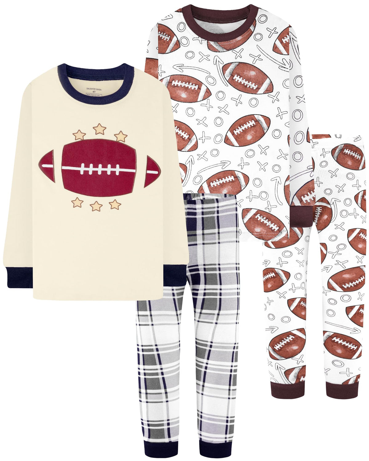 DAUGHTER QUEEN Boys Pajamas 4 Pieces Long Set 100% Cotton Sleepwear Size 18 Months-12 Years