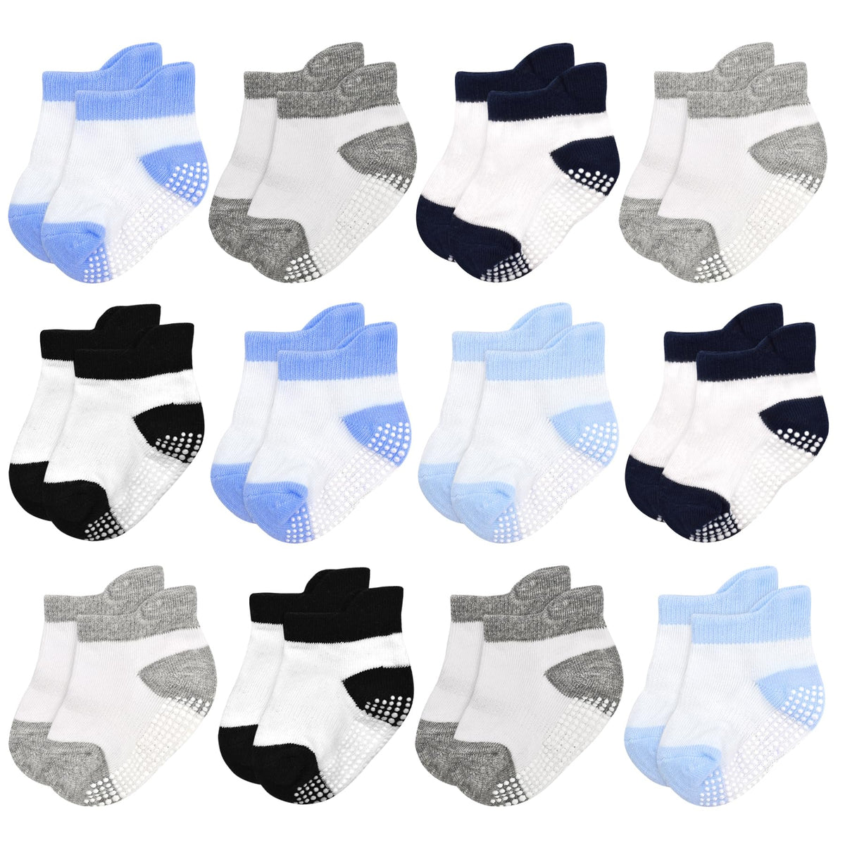 GRPSKCOS Non Slip Toddler Baby Socks 12 Pairs Anti Skid Ankle Socks for Girls Boys Grips Sock for 0-7 Years Children