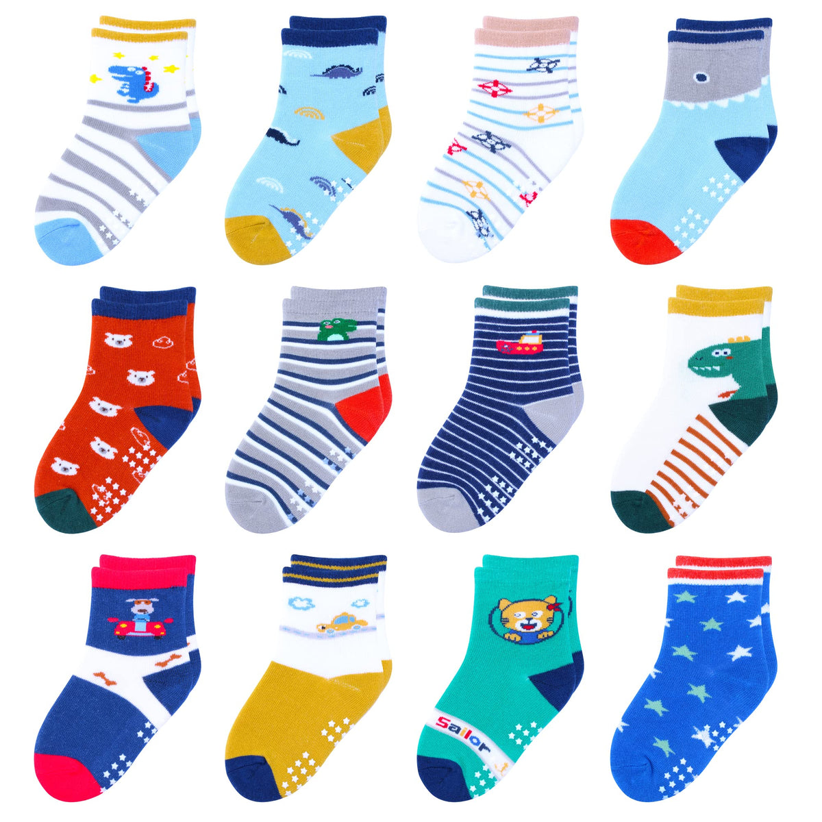 Toddler Non Slip Grip Crew Socks for 1-7 Years Baby Kids Boys Girls