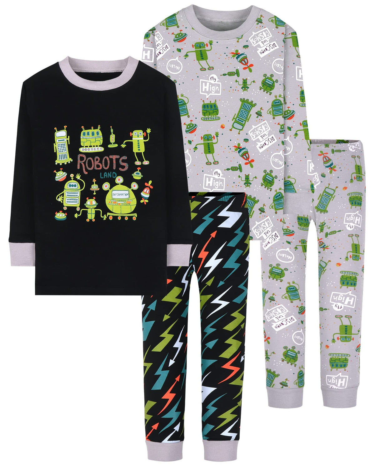 DAUGHTER QUEEN Boys Pajamas 4 Pieces Long Set 100% Cotton Sleepwear Size 18 Months-12 Years
