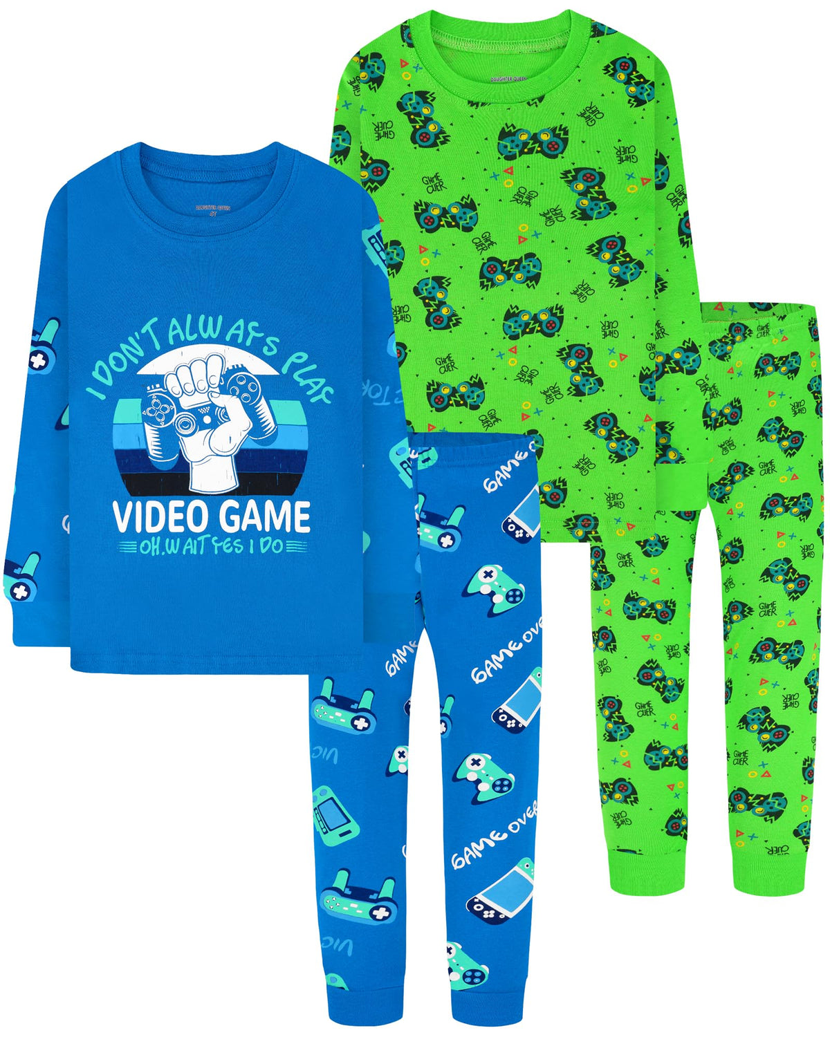 DAUGHTER QUEEN Boys Pajamas 4 Pieces Long Set 100% Cotton Sleepwear Size 18 Months-12 Years
