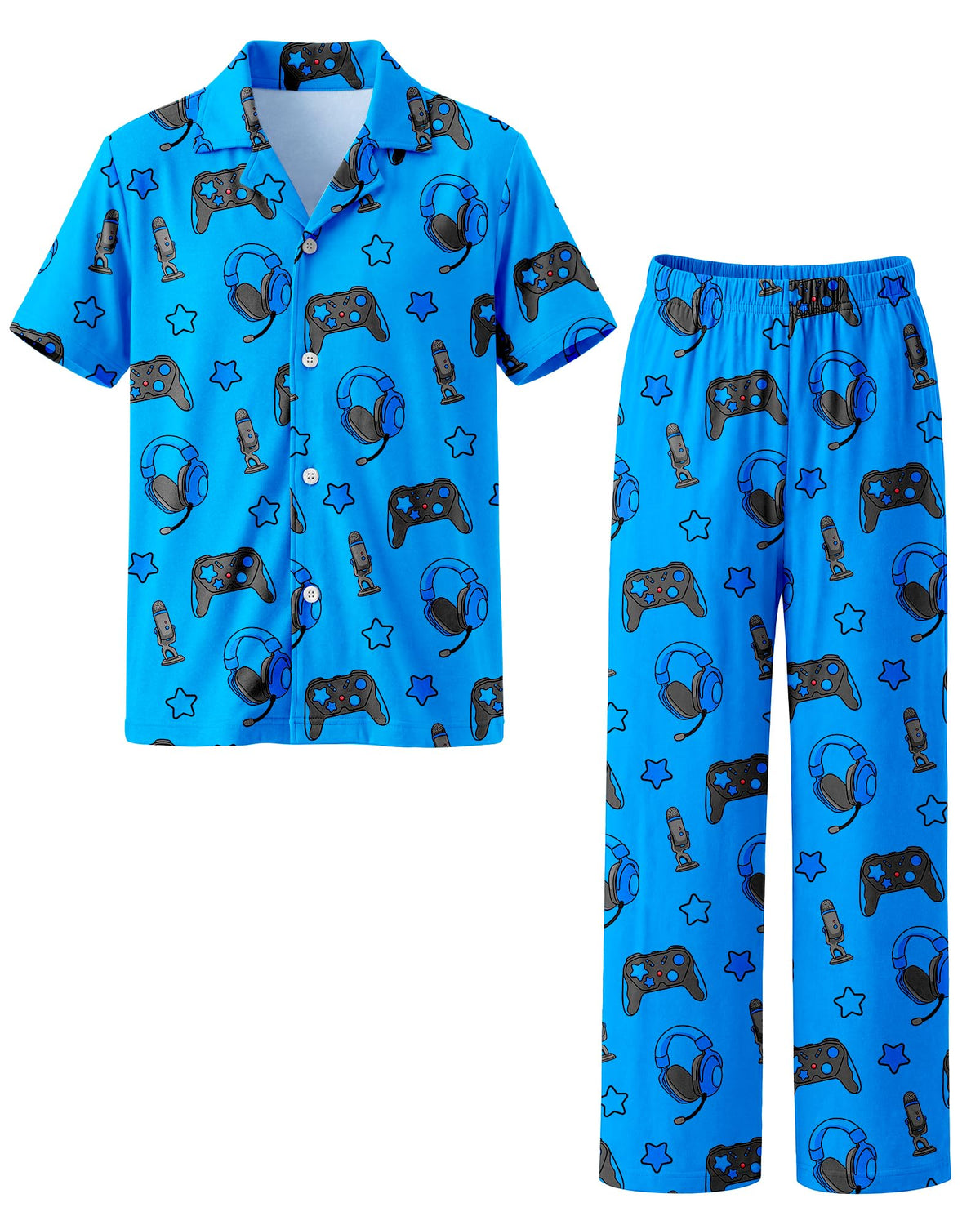 Fiodrimy Boys Pajamas Big Boys Pjs Set Short Sleeves and Pants Sleepwear for Kids Button-Down Jammies Loungewear Size 7-14