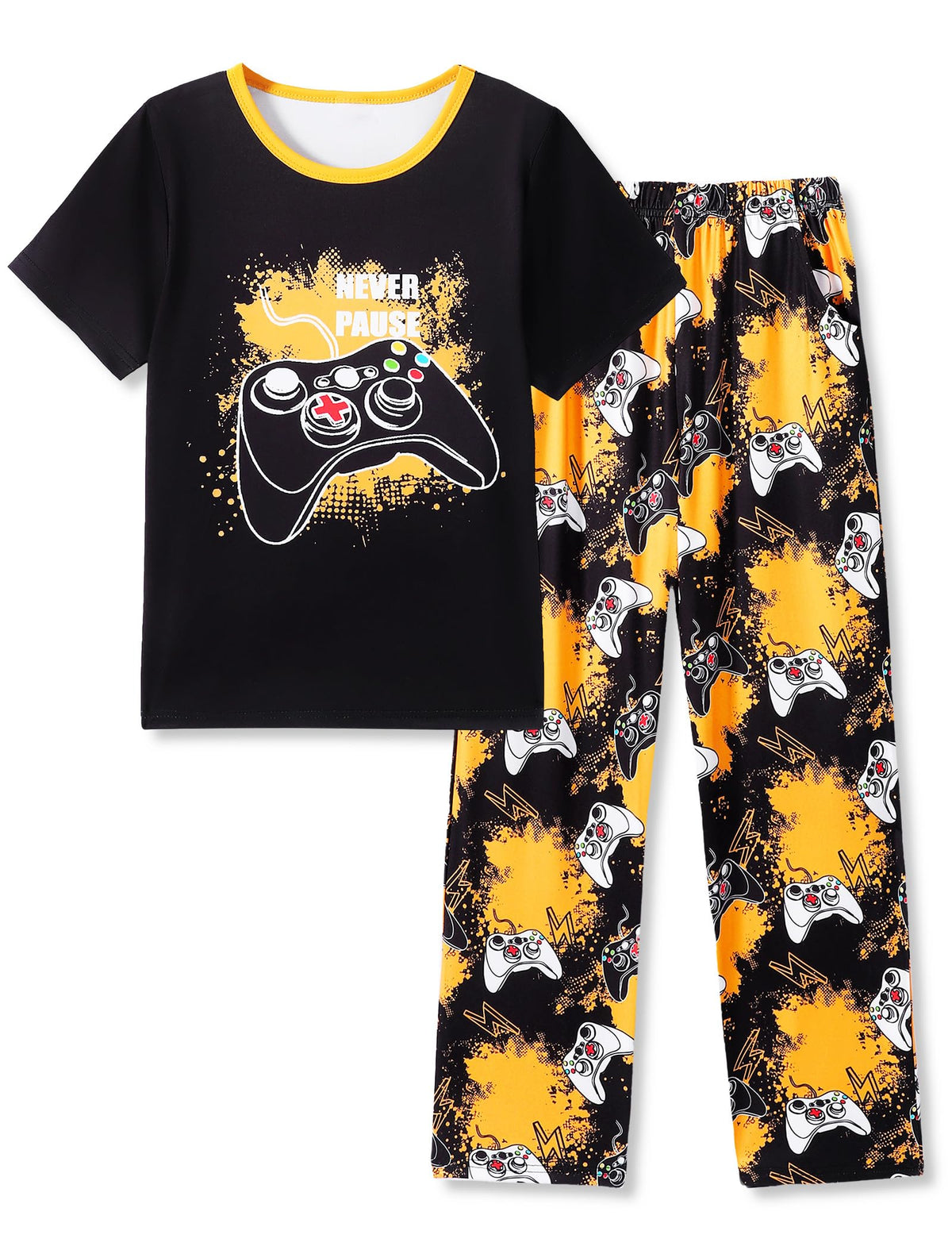 Mikrdoo Boys Pajamas 2 Piece Short Sleeve & Pants Pjs Set Soft Fun Sleepwear for Kids Size 6-16 Years