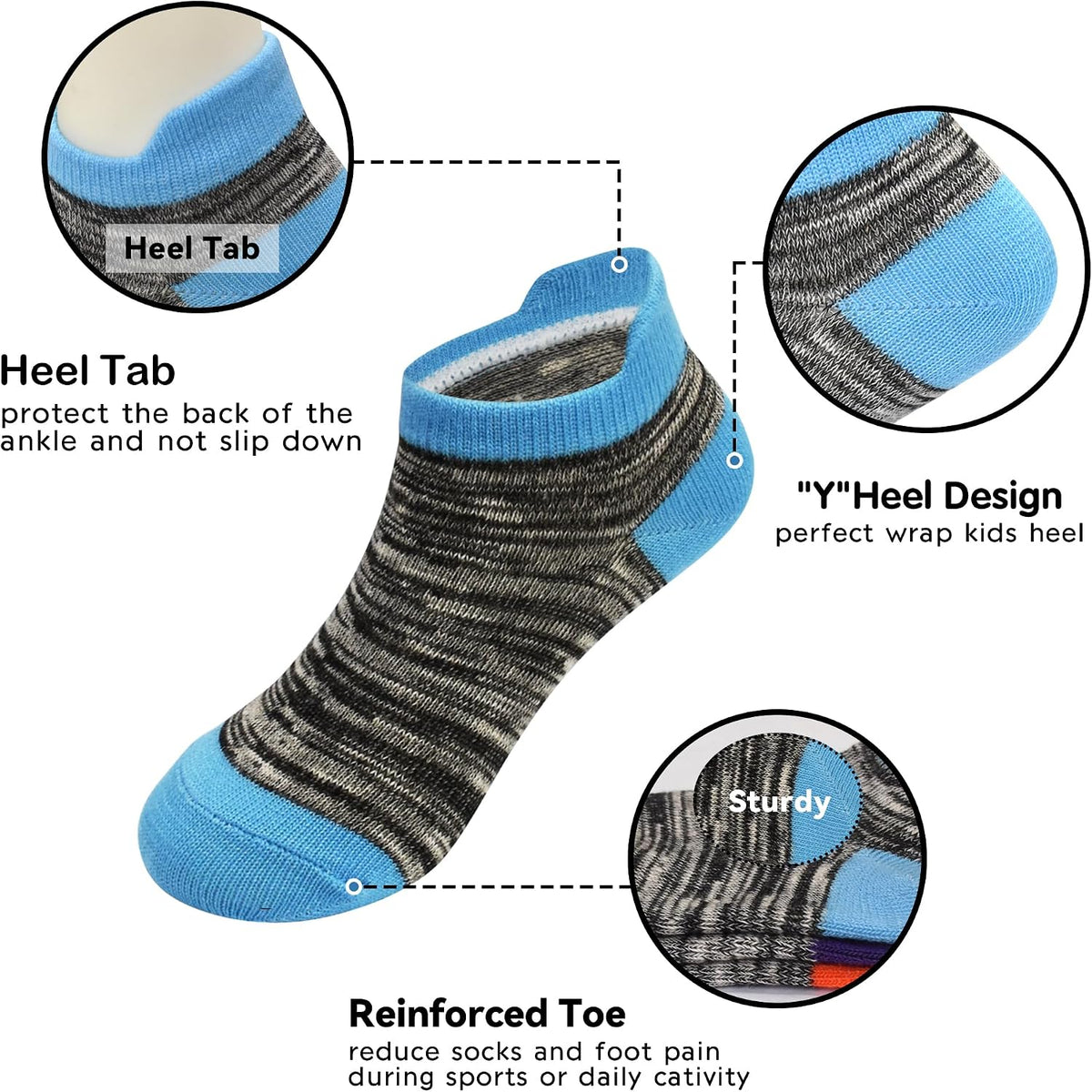 ZERULETS 12 Pairs Kids Socks, Toddler Ankle Athletic Socks 1-14 Years