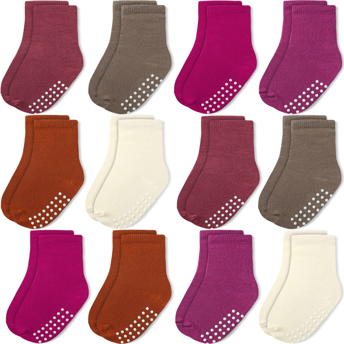 Baby Toddlers Crew Socks with Non-Slip Grip 12 Pack Cotton Stretch Socks