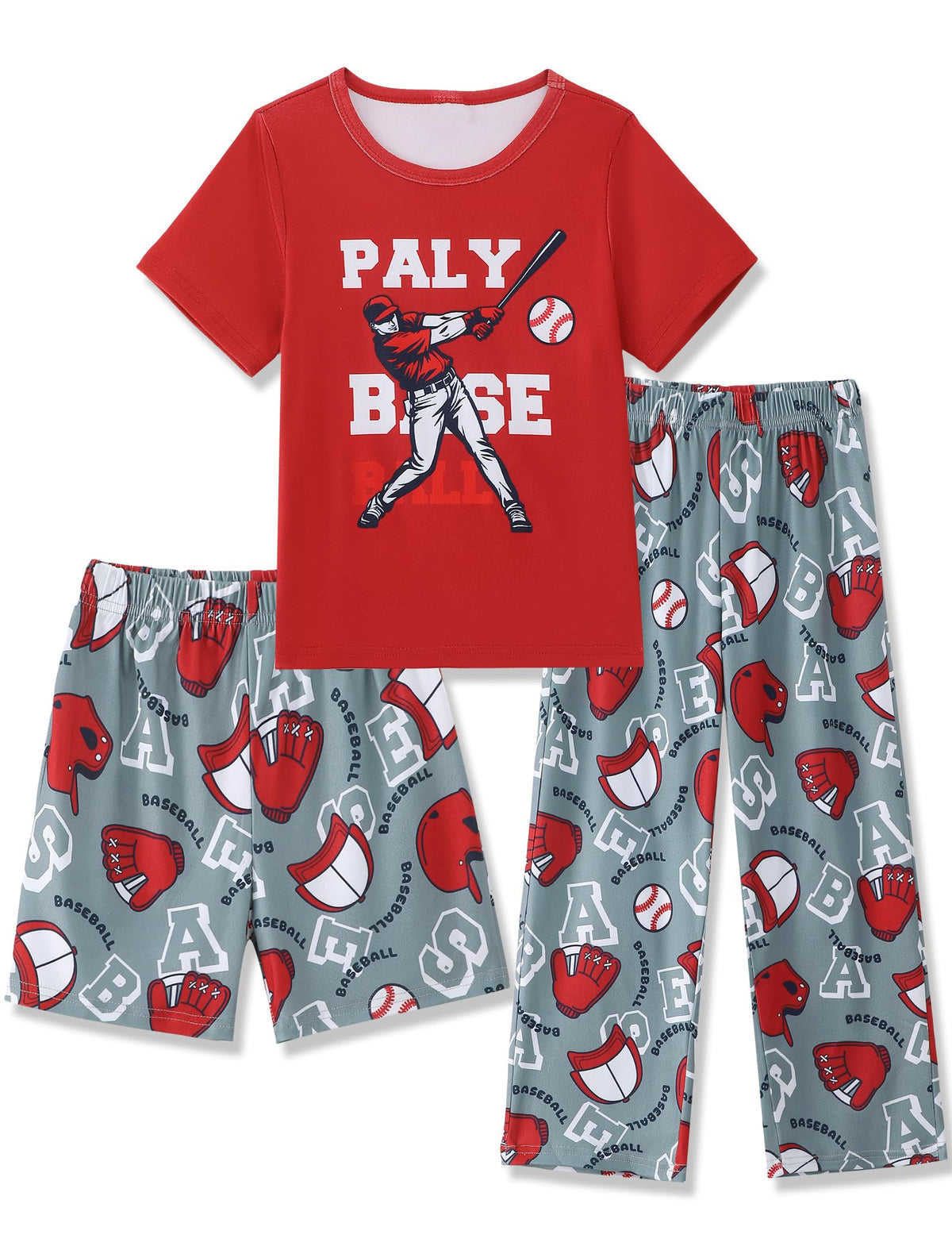 Mikrdoo Boys Pajamas 3 Piece Summer Sleepwear Soft Short Sleeves Shorts Set & Long Pants Cool PJs Size 2-14 Years