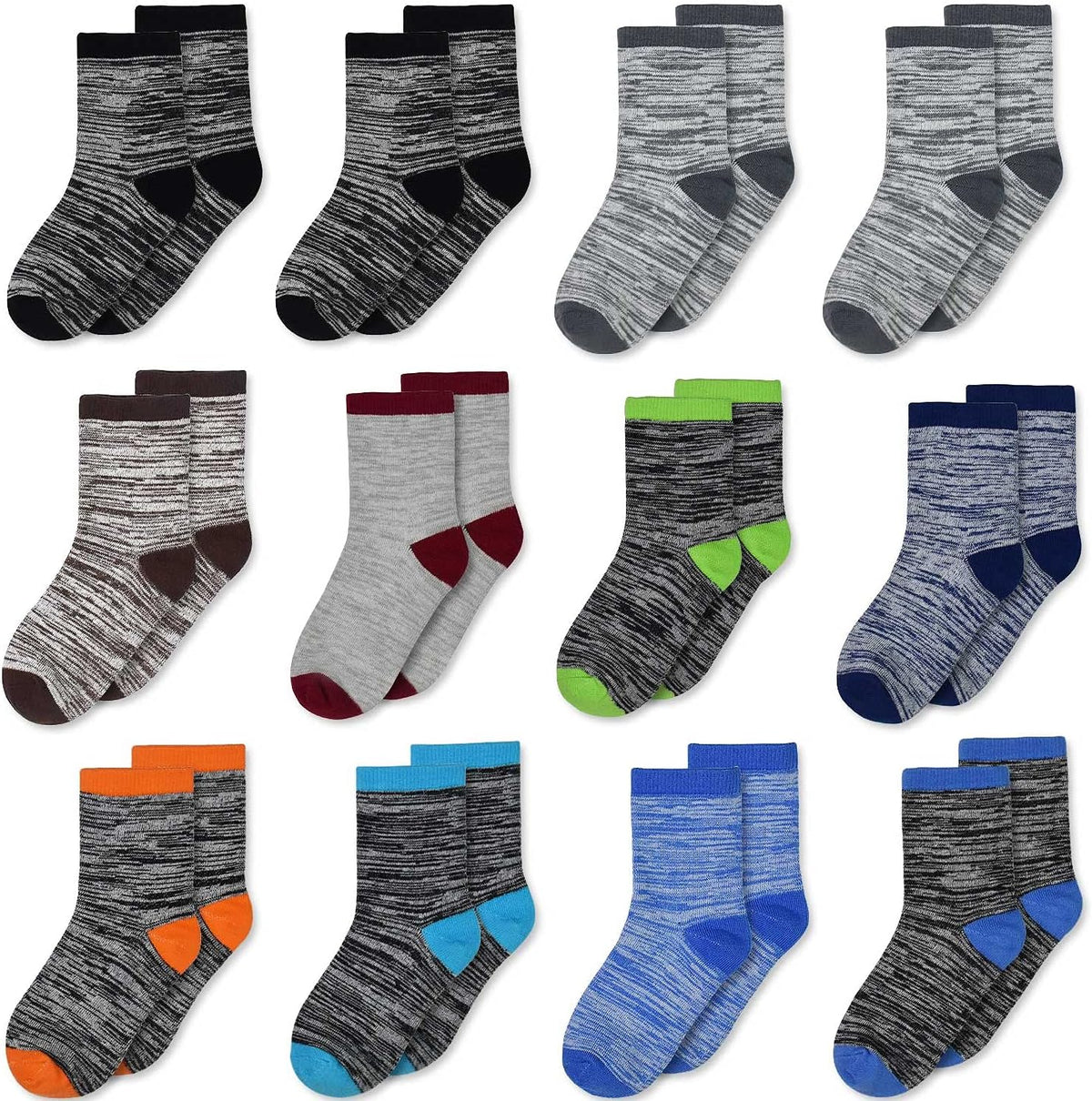 Boys Socks, 12 Pairs Crew Socks for Toddler Kids (1-14 Years Old)