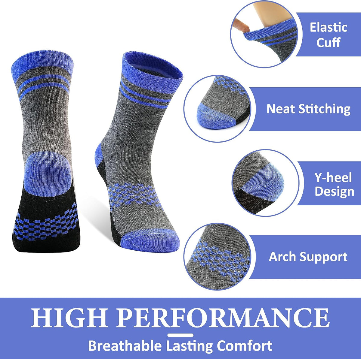 12 Pairs Boys Crew Socks, Kids Athletic School Socks Ages 2-14