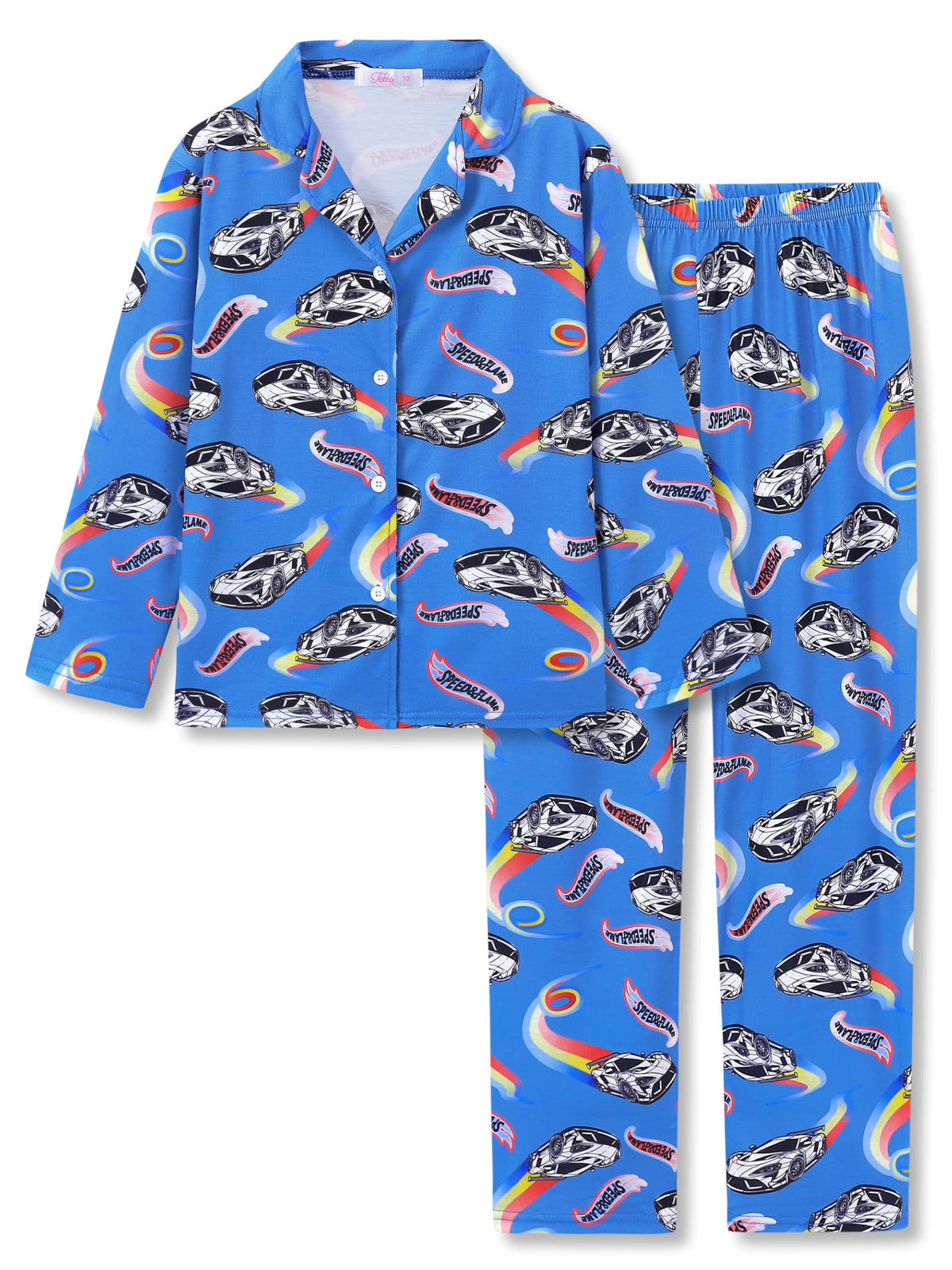 Tebbis Boys Pajamas Novelty Prints Button-Up Long Sleeve 2-Piece Size 6-18