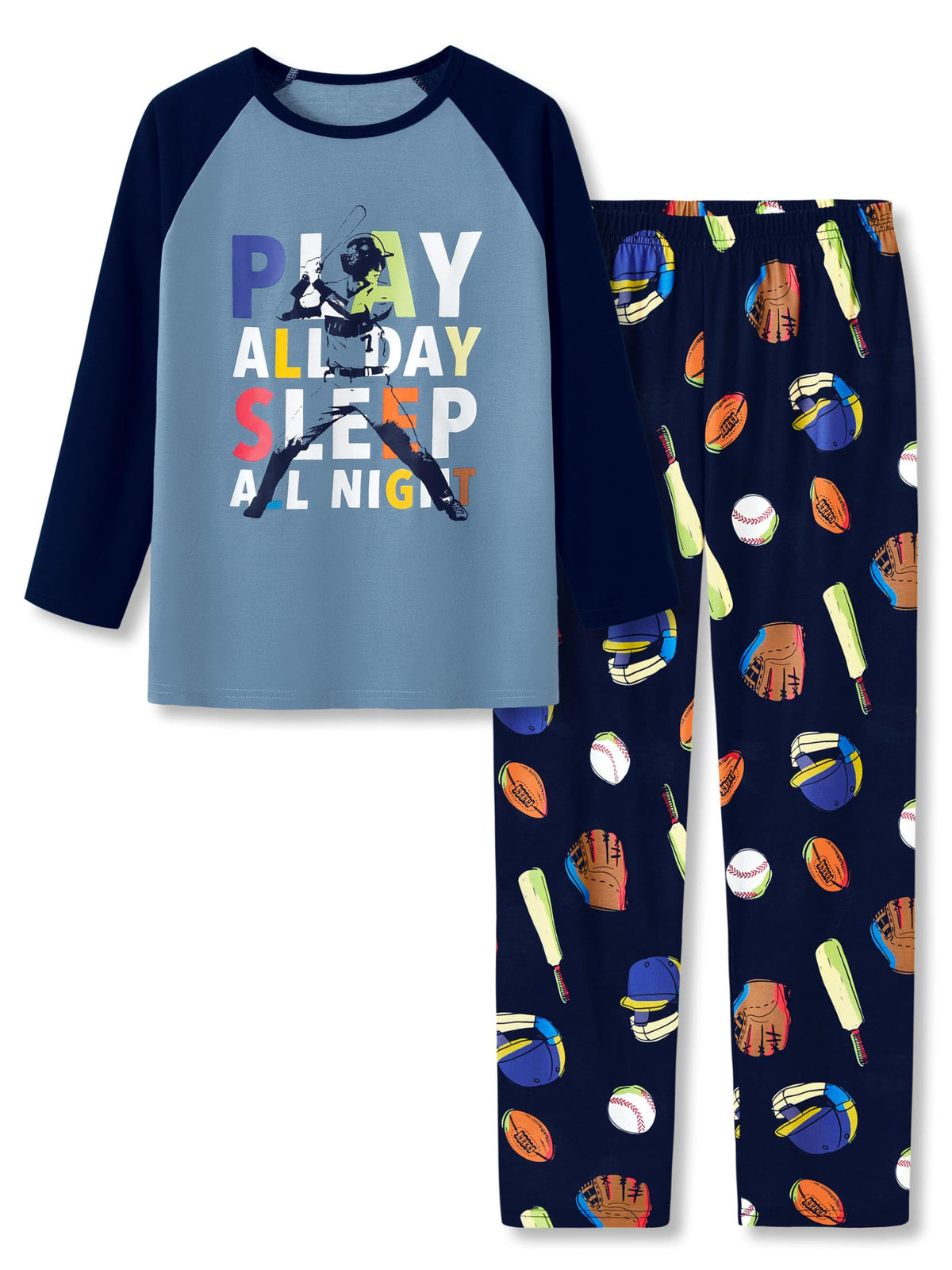 Tebbis Boys Trendy Graphic Long Sleeves & Pants Winter Pajamas Sizes 6-18