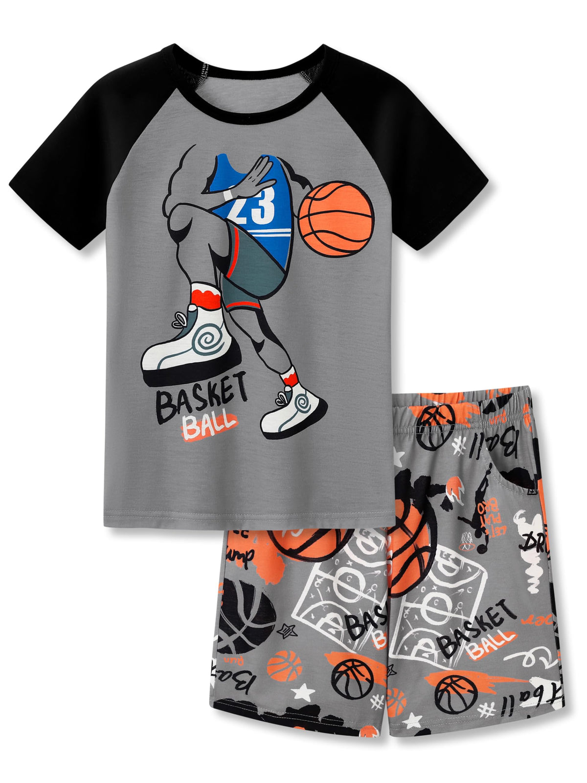 Beezizac Boys Pajamas, Teal & Navy Face Short-Sleeve and Shorts, Sizes 6-18