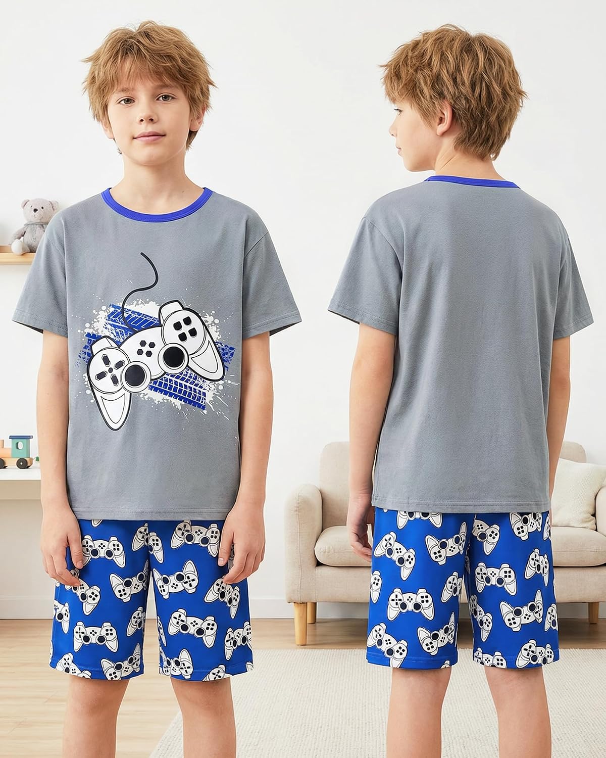 Fiodrimy Boys Pajamas Big Boys PJs Set Summer Short Sleeve Kid Sleepwear Boy Pajamas Size 8-14