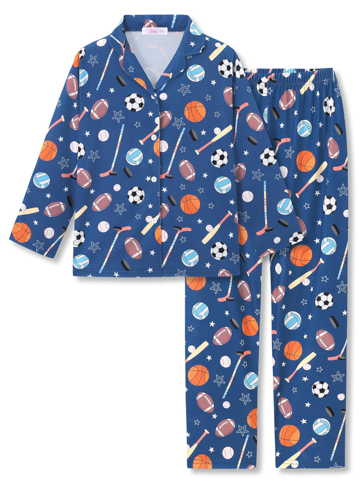 Tebbis Boys Pajamas Novelty Prints Button-Up Long Sleeve 2-Piece Size 6-18