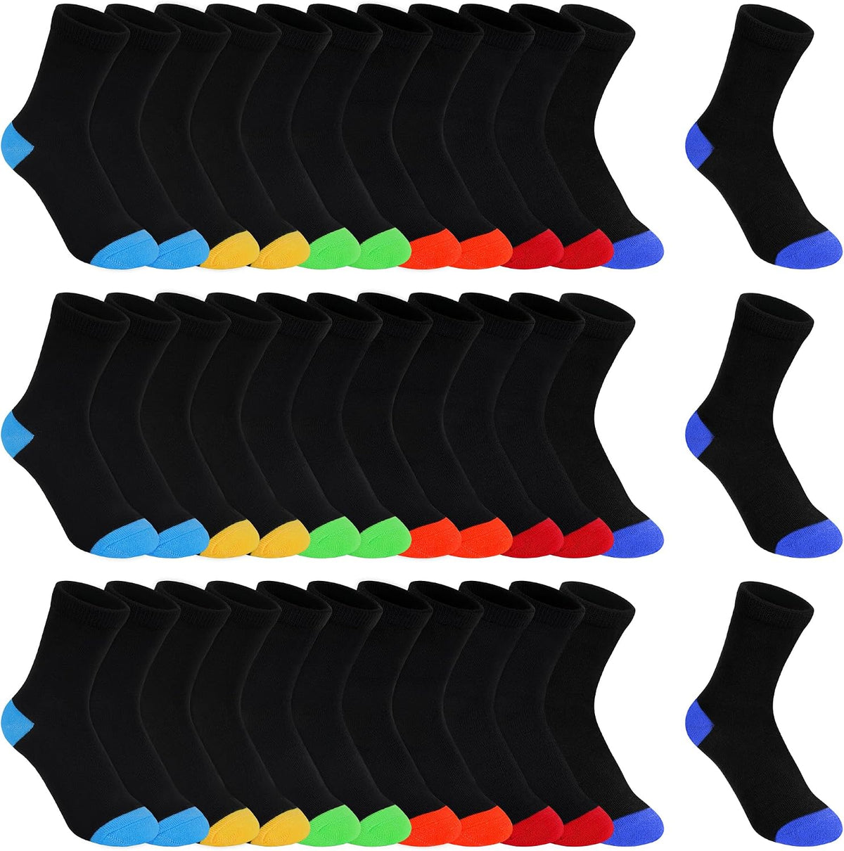 18 Pairs Boys Socks, Crew Socks for Boys Dress School (1-14 Years)