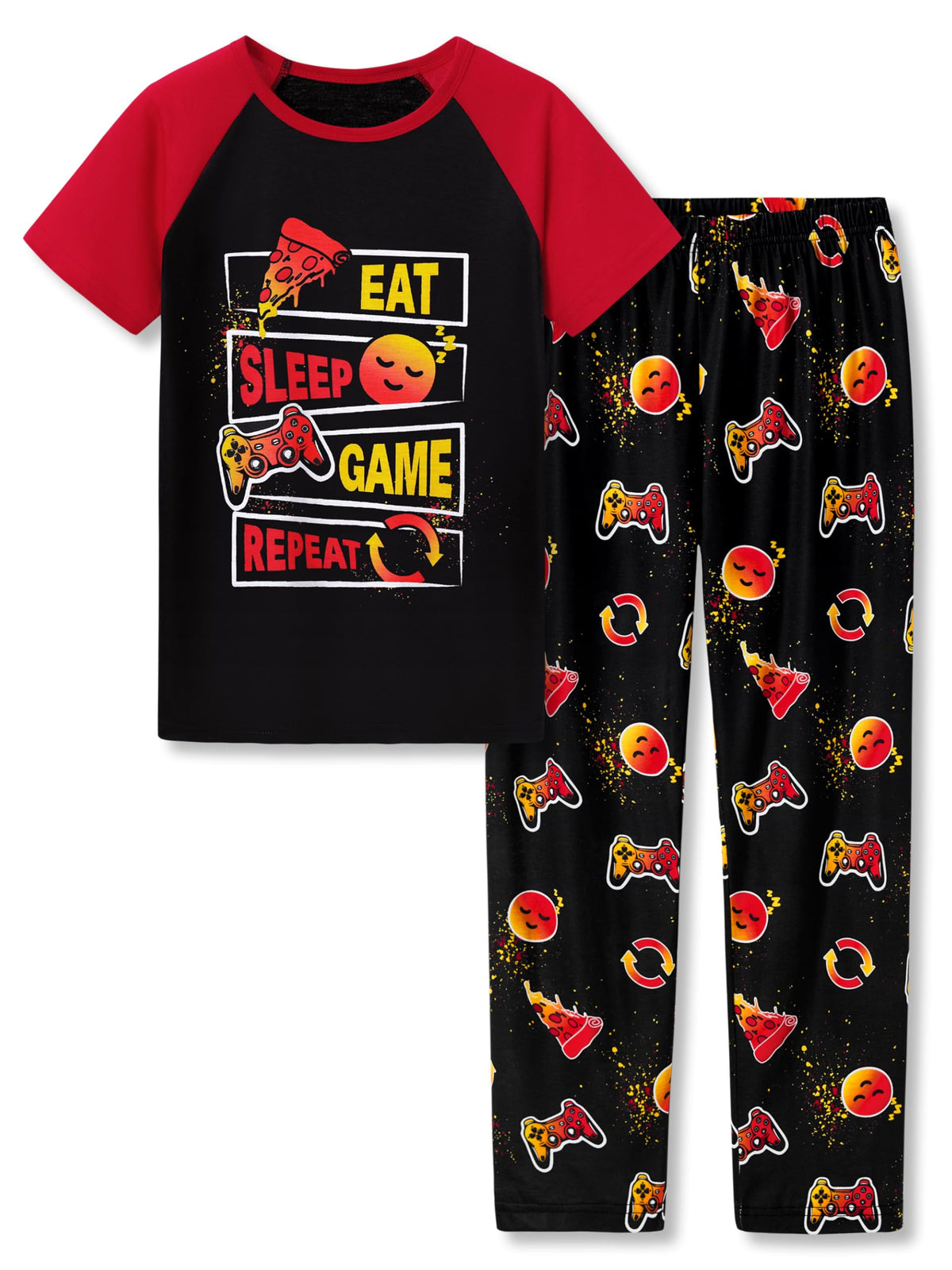 Tebbis Boys Comfy Fun Print Short Sleeve & Pants Pajama Set Sizes 6-18