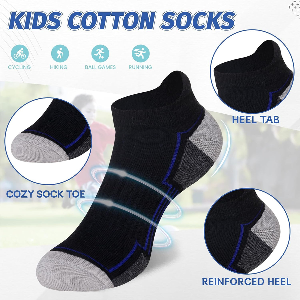 SeeyAN Kids Socks Boys Ankle Athletic Half Cushioned Low Cut Sport Cotton Breathable Socks 6 Pairs