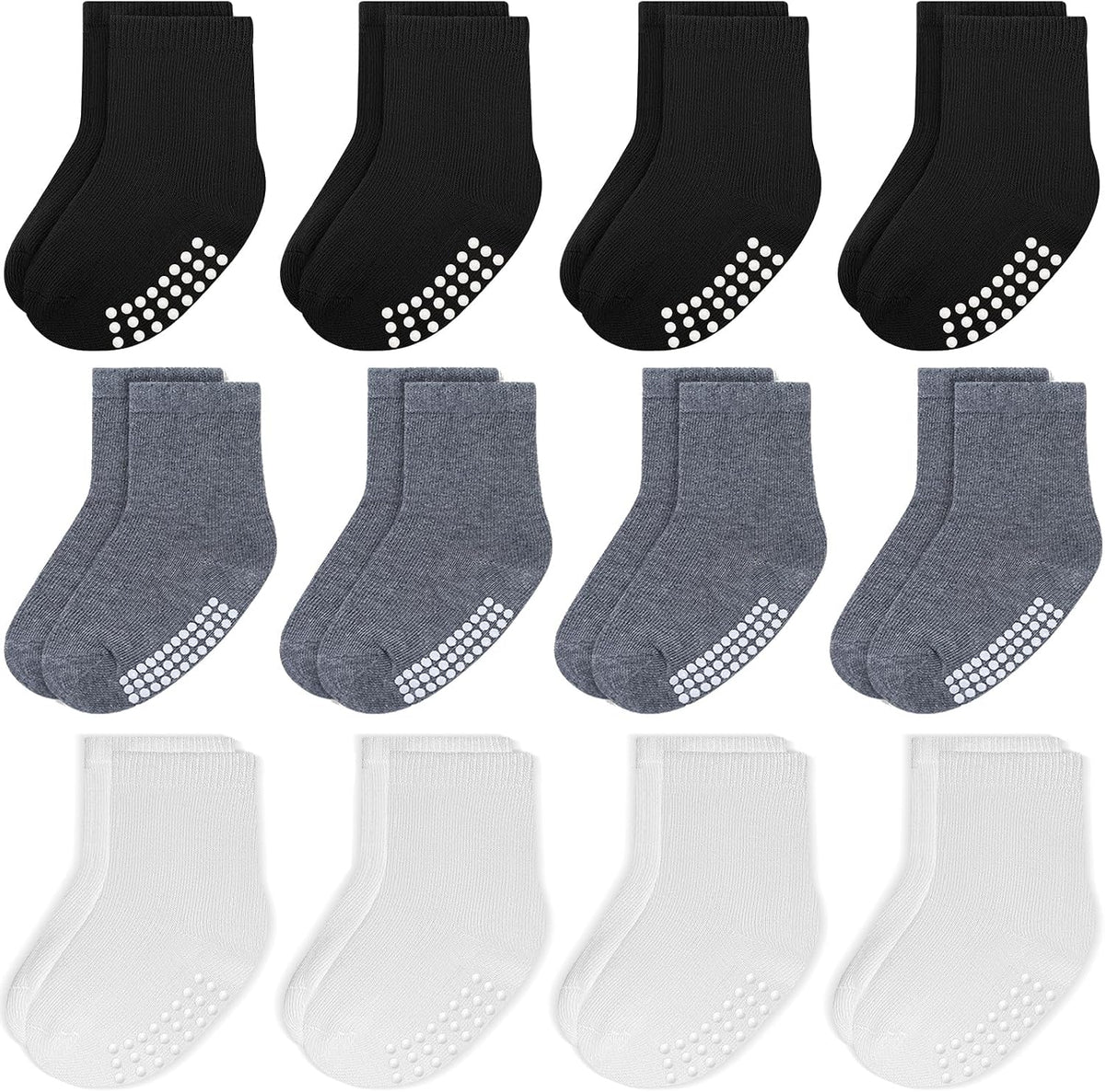 Baby Toddlers Crew Socks with Non-Slip Grip 12 Pack Cotton Stretch Socks